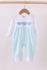 Blue heart french knot romper