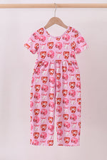 Pink bow baseball bamboo jumpsuit