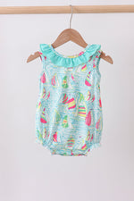 Blue sailboat print ruffle bubble
