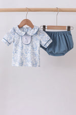 Navy bunny embroidery peter pan collar bloomer set