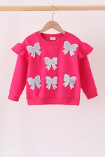 Magenta bow sequin mom&me sweatshirt