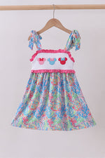Pink character smocked ruffle dress
