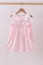 Pink bunny smocked lace collar dress