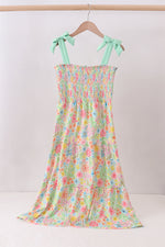 Pink floral smocked tiered dress