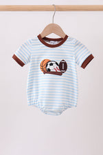 Blue Sports Ball Stripe Applique Knit Bubble