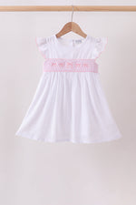 White Bow Smocked Jacquard Dress