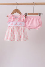 Pink Sailboat Embroidered Knit Bloomer Set