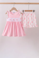 Pink Sailboat Embroidered Knit Set