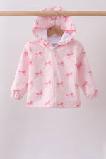 Pink bow print ruffle raincoat