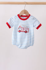 Blue Fire Engine Stripe Embroidered Bubble