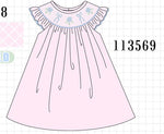 Pink Hydrangea Bow Smocked Dress