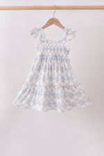 Blue Floral Knit Ruffle Dress