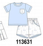 Blue Sailboat Shorts Set