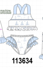 Blue Sailboat Smocked 2PC Swimsuit