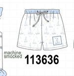 Blue Sailboat Embroidered Swim Trunks