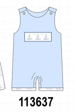 Blue Sailboat Embroidered Jon Jon