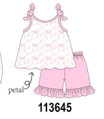 Pink Bow Print Ruffle Shorts Set