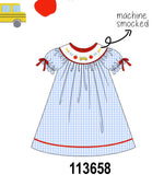 Blue School Bus Smocked Gingham Dress