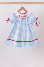Blue School Bus Smocked Gingham Dress