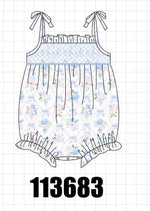 Blue Floral Smocked Bubble