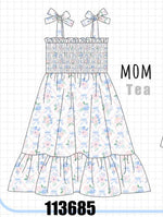 Blue Floral Smocked Mom Dress