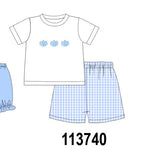 Blue Pumpkin Embroidered Gingham Shorts Set
