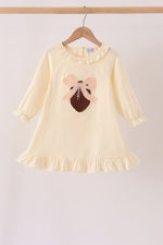 Cream Football French Knot Ruffle Dress