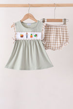 Green Scarecrow Embroidery Bloomer Set