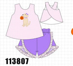 Pink Puppy Pumpkin Applique Ruffle Shorts Set