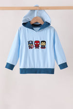 Blue character embroidery hoodie