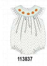 Sage pumpkin embroidery bow ruffle bubble