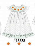 Sage pumpkin embroidery bow ruffle dress
