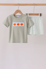 Sage pumpkin embroidery shorts set