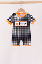 Black ghost spider embroidery gingham romper