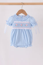 Blue Floral Smocked Lace Bubble