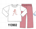 Red Football Embroidery Pants Set