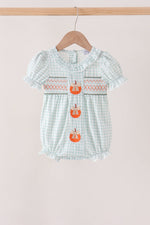 Sage pumpkin smocked gingham bubble
