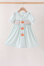 Sage pumpkin smocked gingham dress