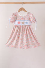 Pink Pumpkin Floral Embroidery Dress