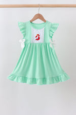 Green character embroidery ruffle dress