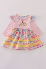 Pink floral pumpkin embroidery ruffle bubble