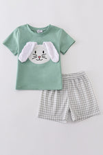 Green bunny applique set