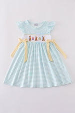 Blue bunny embroidery smocked dress