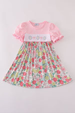 Pink floral embroidery dress