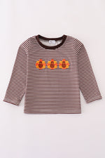 Brown turkey french knot stripe top