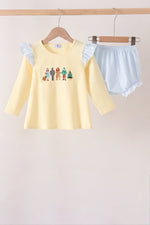 Beige character embroidery gingham bloomer set