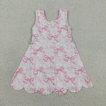 Pink Performance Bow Print Scalloped Dress