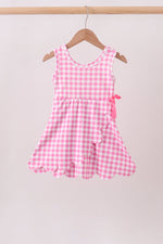 Pink Performance Gingham Bow Scalloped Dress
