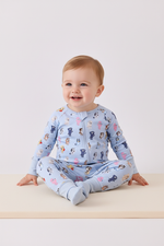 Premium blue character print bamboo romper