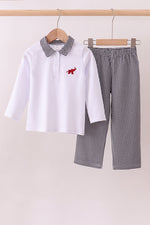 Premium White Alabama elephant embroidery pants set